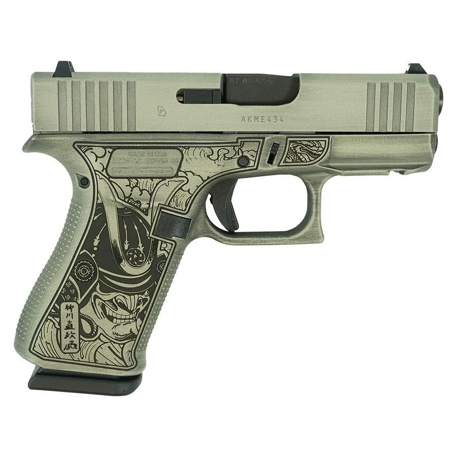 Glock 43x Custom "Bushido Mask" Battleworn Slide Sand Handgun 9mm Luger 10rd Magazines (2) 3.4" Barrel Accessory Rail USA Made